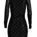 Sexy Round Neck Long Sleeves Hollow-out Black Polyester Sheath Knee Length Dress