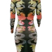 Sexy Round Neck Long Sleeves Printed See-Through Polyester Sheath Knee Length Dress