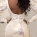 Sexy Round Neck Long Sleeves Sequined Decorative White Sheath Mini Dress