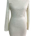 Sexy Round Neck Long Sleeves Sequined Decorative White Sheath Mini Dress