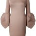 Sexy Round Neck Petal Sleeves Camel Polyester Knee Length Dress