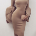 Sexy Round Neck Petal Sleeves Camel Polyester Knee Length Dress