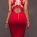 Sexy Round Neck Sleeveless Backless Red Cotton Blend Sheath Knee Length Dress