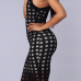 Sexy Round Neck Sleeveless Lace Grid Mesh Patchwork Black Polyester Sheath Knee Length Dress