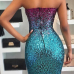 Sexy Sequined Decorative Purple-blue Sheath Knee Length Dress