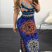 Sexy Spaghetti Strap Sleeveless Printed Dark Blue Blending Ankle Length Dress