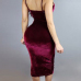 Sexy Spaghetti Straps Sleeveless Hollow-out Wine Red Velvet Sheath Mid Calf Dress