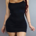 Sexy Square Neck Spaghetti Strap Sleeveless Black Polyester Sheath Mini Dress