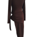 Sexy Turtleneck Long Sleeves High Split Brown Cotton Knee Length Dress