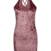 Sexy Turtleneck Sleeveless Hollow-out Pink Velvet Sheath Mini Dress