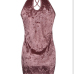 Sexy Turtleneck Sleeveless Hollow-out Pink Velvet Sheath Mini Dress