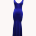 Sexy U-shaped Neck Sleeveless Blue Cotton Blend Sheath Floor Length Dress