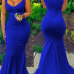 Sexy U-shaped Neck Sleeveless Blue Cotton Blend Sheath Floor Length Dress