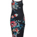 Sexy U-shaped Neck Sleeveless Floral Print  Black Milk Fiber Sheath Knee Length Dress