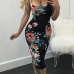 Sexy U-shaped Neck Sleeveless Floral Print  Black Milk Fiber Sheath Knee Length Dress