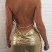 Sexy V Neck Backless Gold Sequined Sheath Mini Dress