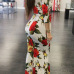 Sexy V Neck Floral Print White Cotton Sheath Ankle Length Dress(Non Positioning Printing)