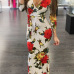 Sexy V Neck Floral Print White Cotton Sheath Ankle Length Dress(Non Positioning Printing)