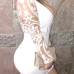 Sexy V Neck Gauze Patchwork White Milk Fiber Sheath Mini Dress