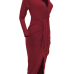 Sexy V Neck Half Sleeves Asymmetrical Red Polyester Sheath Mid Calf Dress