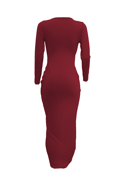 Sexy V Neck Half Sleeves Asymmetrical Red Polyester Sheath Mid Calf Dress