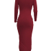 Sexy V Neck Half Sleeves Asymmetrical Red Polyester Sheath Mid Calf Dress