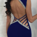 Sexy V Neck Hollow-out Blue Polyester Sheath Mini Dress