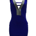 Sexy V Neck Hollow-out Blue Polyester Sheath Mini Dress