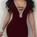 Sexy V Neck Hollow-out Wine Red Polyester Sheath Mini Dress