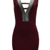 Sexy V Neck Hollow-out Wine Red Polyester Sheath Mini Dress