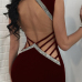 Sexy V Neck Hollow-out Wine Red Polyester Sheath Mini Dress