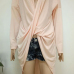 Sexy V Neck Long Sleeves Asymmetrical Pink Polyester Dress