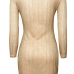 Sexy V Neck Long Sleeves Hollow-out Khaki Polyester Sheath Mini Dress