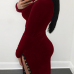 Sexy V Neck Long Sleeves Lace-up Hollow-out Wine Red Healthy Fabric Mini Dress