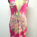 Sexy V Neck Print Sleeveless Rosy Polyester Sheath Knee Length Women Dress