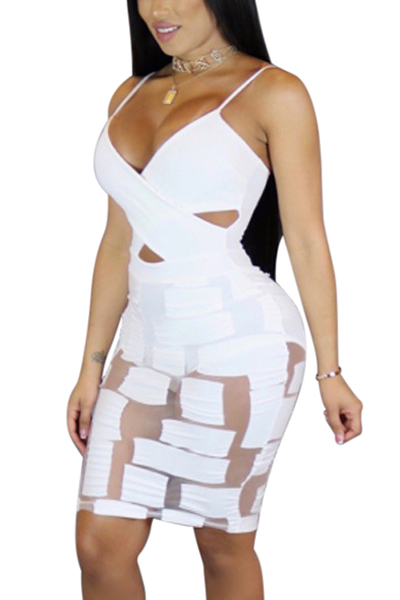 Sexy V Neck See-Through White Milk Fiber Sheath Mini Dress(Include Briefs)