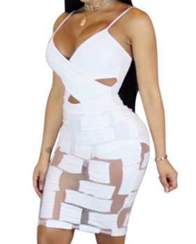 Sexy V Neck See-Through White Milk Fiber Sheath Mini Dress(Include Briefs)