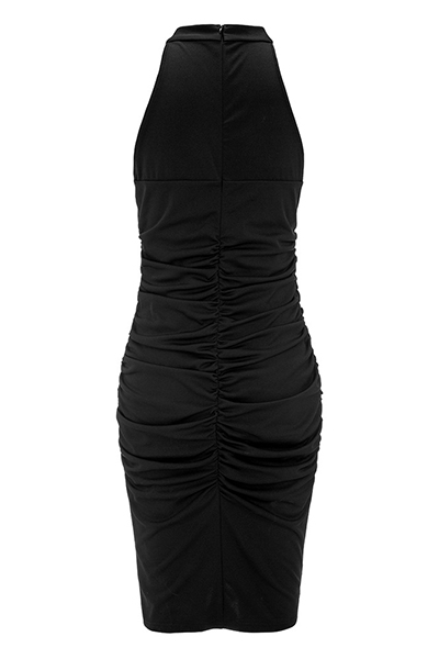 Sexy V Neck Sleeveless Drape Design Black Healthy Fabric Sheath Knee Length Dress