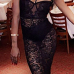 Sexy V Neck Sleeveless See-Through Black Lace Sheath Knee Length Dress