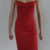 Sexy V Neck Spaghetti Strap Sleeveless Backless Red Polyester Sheath Mini Dress