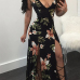 Sexy V Neck Spaghetti Strap Sleeveless Printed Backless Black Milk Fiber Floor Length Dress