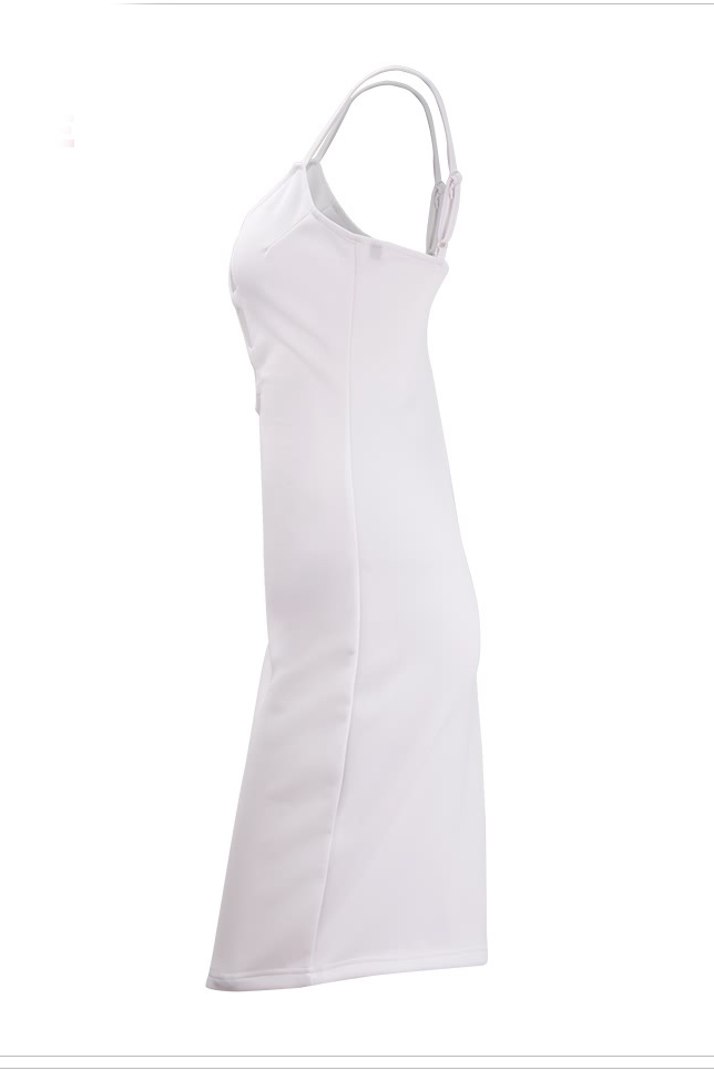 Sexy V Neck Spaghetti Strap Sleeveless White Cotton Sheath Knee Length Women Dress