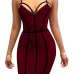 Sexy V Neck Striped Hollow-out Wine Red Milk Fiber Sheath Mini Dress