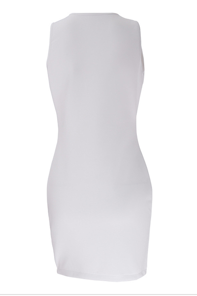 Sexy V Neck Tank Sleeveless Split Front Lace-up White Cotton Blend Sheath Knee Length Dress