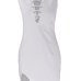 Sexy V Neck Tank Sleeveless Split Front Lace-up White Cotton Blend Sheath Knee Length Dress