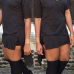 Simple O Neck Short Sleeves Black Cotton Blend Mini Dress (Without Accessories)