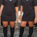 Simple O Neck Short Sleeves Black Cotton Blend Mini Dress (Without Accessories)