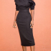 Stylish Dew Shoulder Asymmetrical Black Polyester Sheath Knee Length Dress