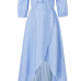 Stylish Dew Shoulder Asymmetrical Blue Polyester Ankle Length Dress