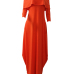 Stylish Dew Shoulder Falbala Design Orange Polyester Ankle Length Dress